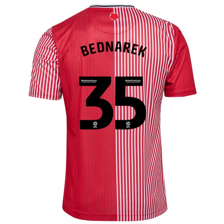 Kids Football Jan Bednarek #35 Red Home Jersey 2023/24 T-Shirt