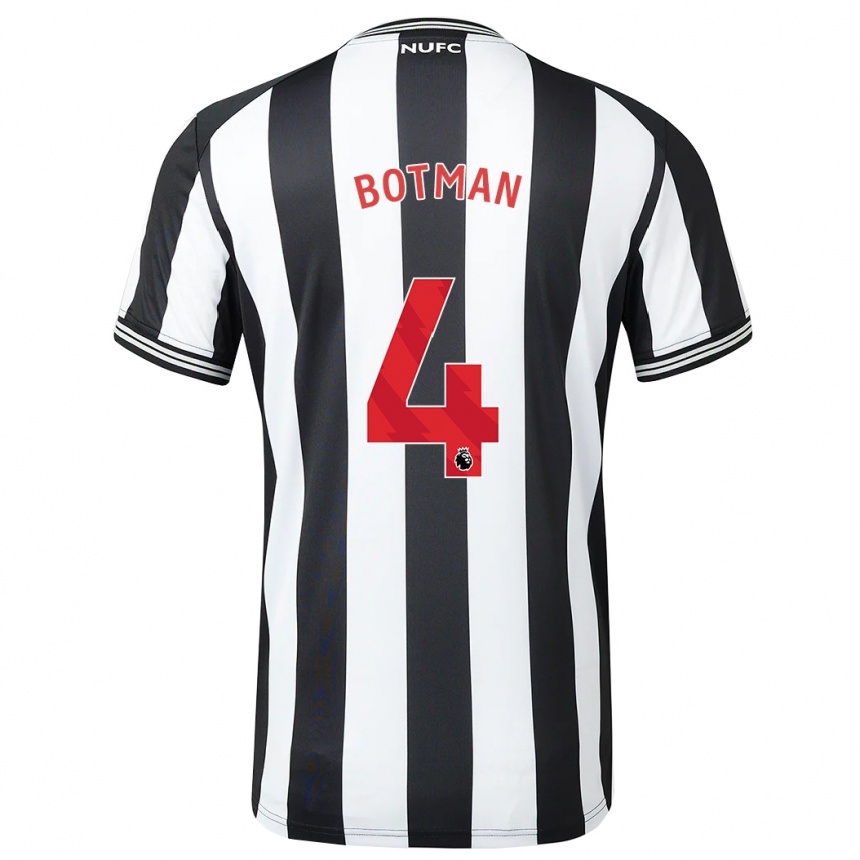 Kids Football Sven Botman #4 Black White Home Jersey 2023/24 T-Shirt