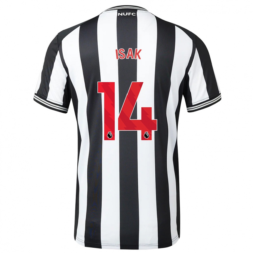 Kids Football Alexander Isak #14 Black White Home Jersey 2023/24 T-Shirt