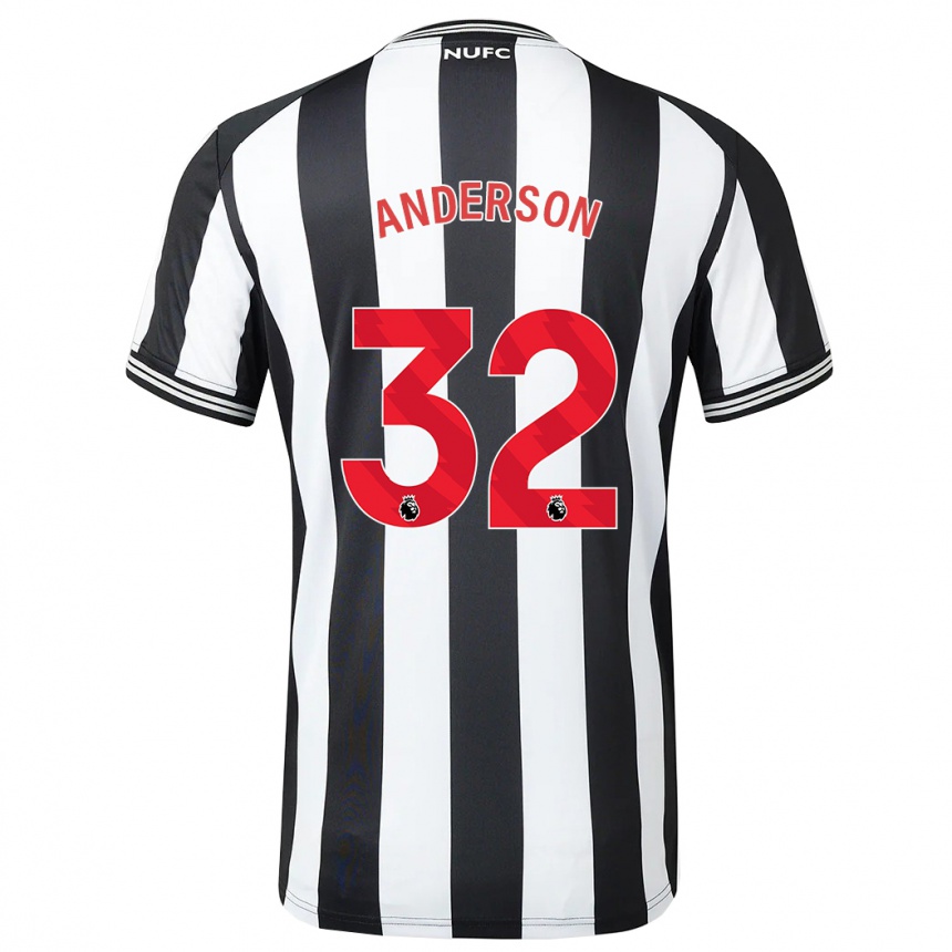 Kids Football Elliot Anderson #32 Black White Home Jersey 2023/24 T-Shirt