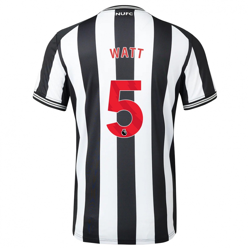 Kids Football Olivia Watt #5 Black White Home Jersey 2023/24 T-Shirt