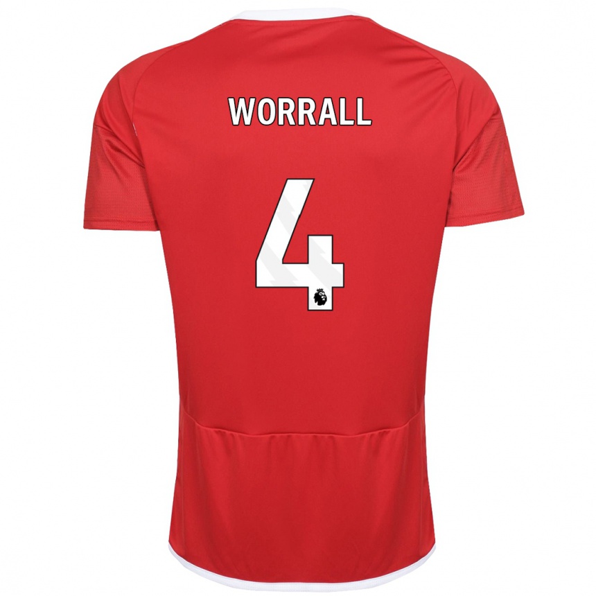 Kids Football Joe Worrall #4 Red Home Jersey 2023/24 T-Shirt