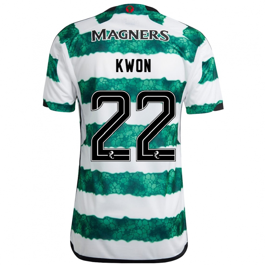Kids Football Hyeok-Kyu Kwon #22 Green Home Jersey 2023/24 T-Shirt