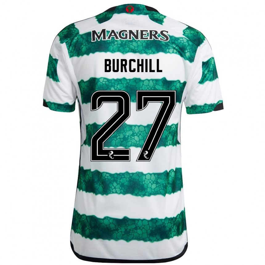 Kids Football Tiree Burchill #27 Green Home Jersey 2023/24 T-Shirt