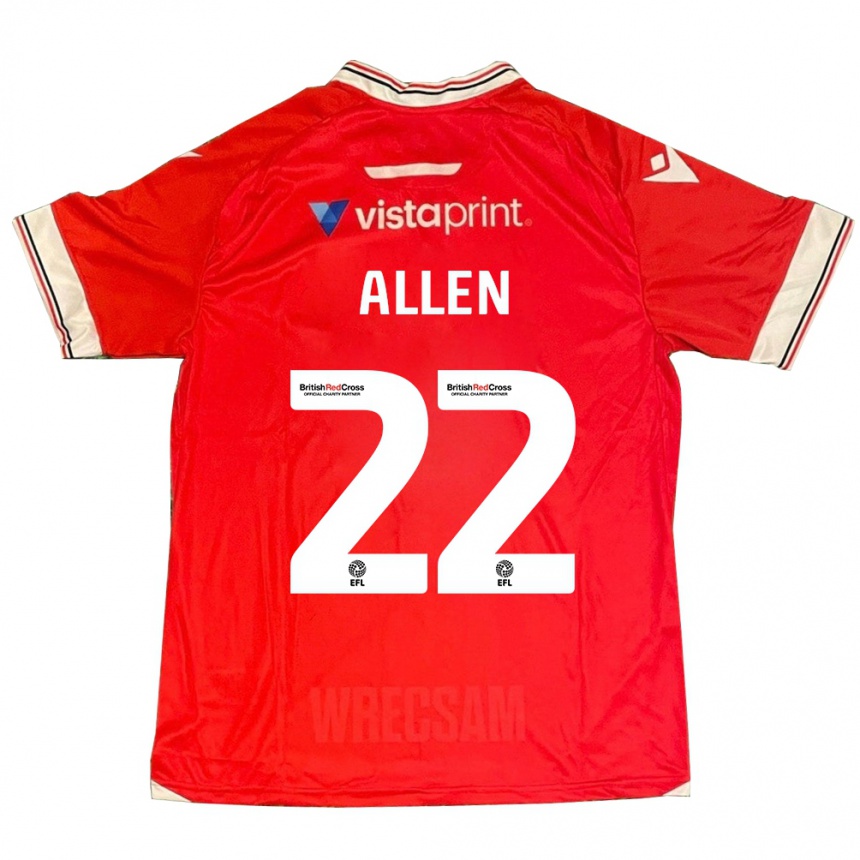 Kids Football Keren Allen #22 Red Home Jersey 2023/24 T-Shirt