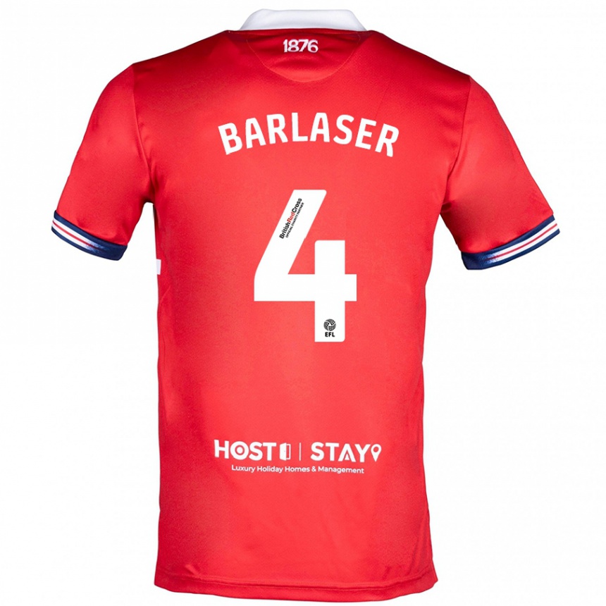 Kids Football Dan Barlaser #4 Red Home Jersey 2023/24 T-Shirt