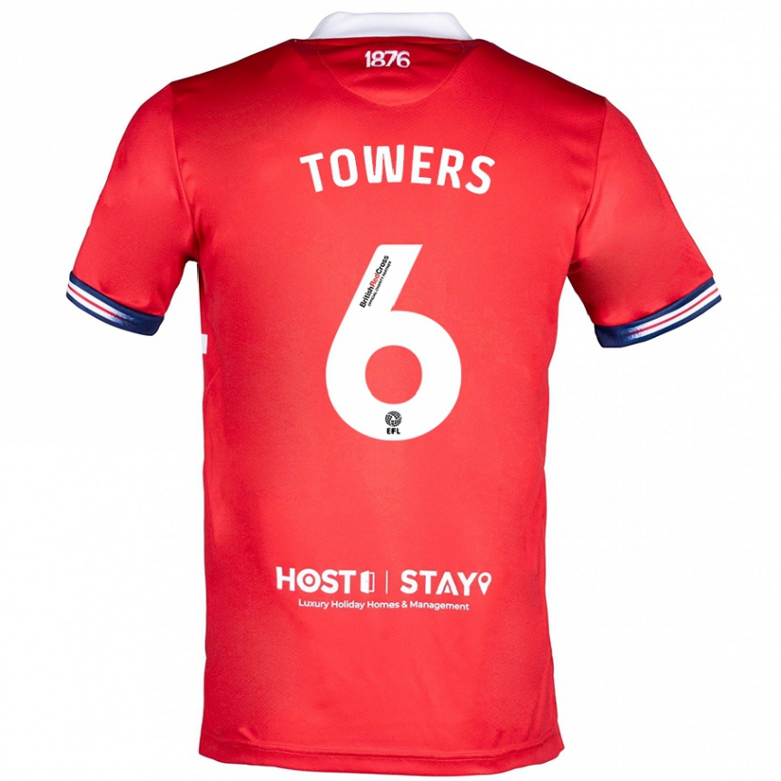 Kids Football Abby Towers #6 Red Home Jersey 2023/24 T-Shirt