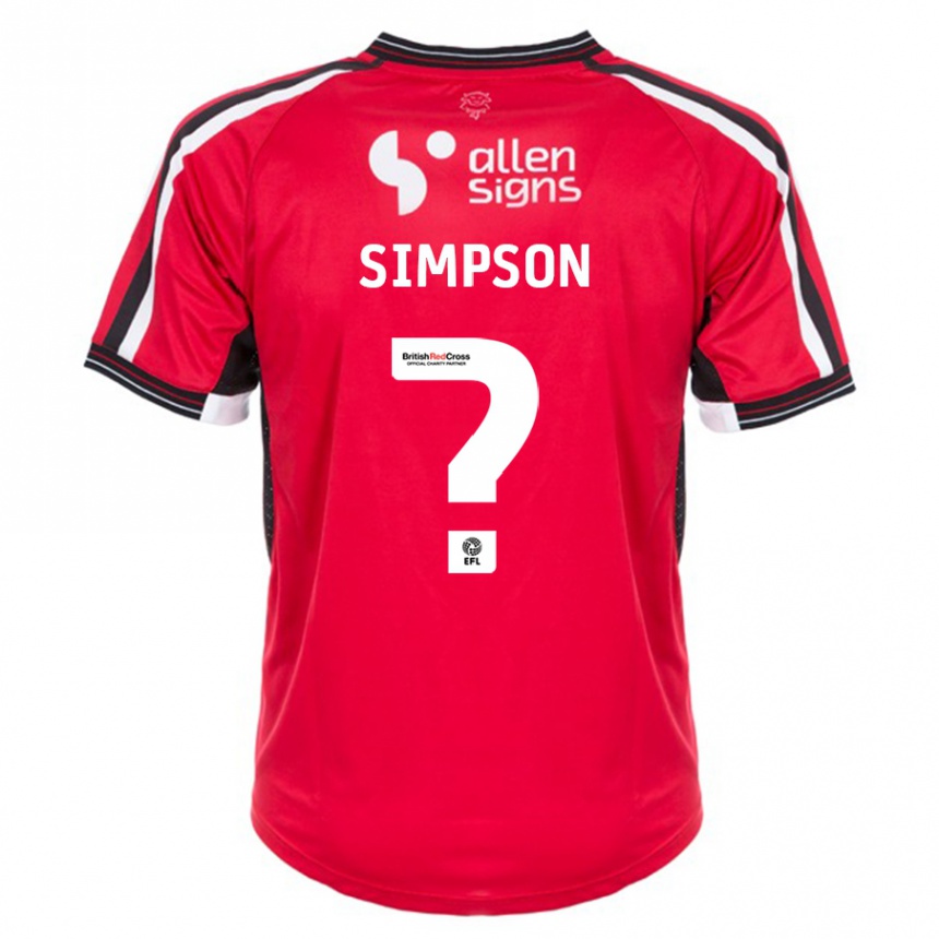 Kids Football John Simpson #0 Red Home Jersey 2023/24 T-Shirt