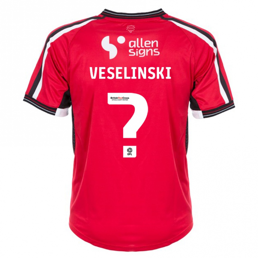 Kids Football Aleksandar Veselinski #0 Red Home Jersey 2023/24 T-Shirt