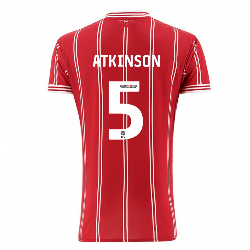 Kids Football Rob Atkinson #5 Red Home Jersey 2023/24 T-Shirt