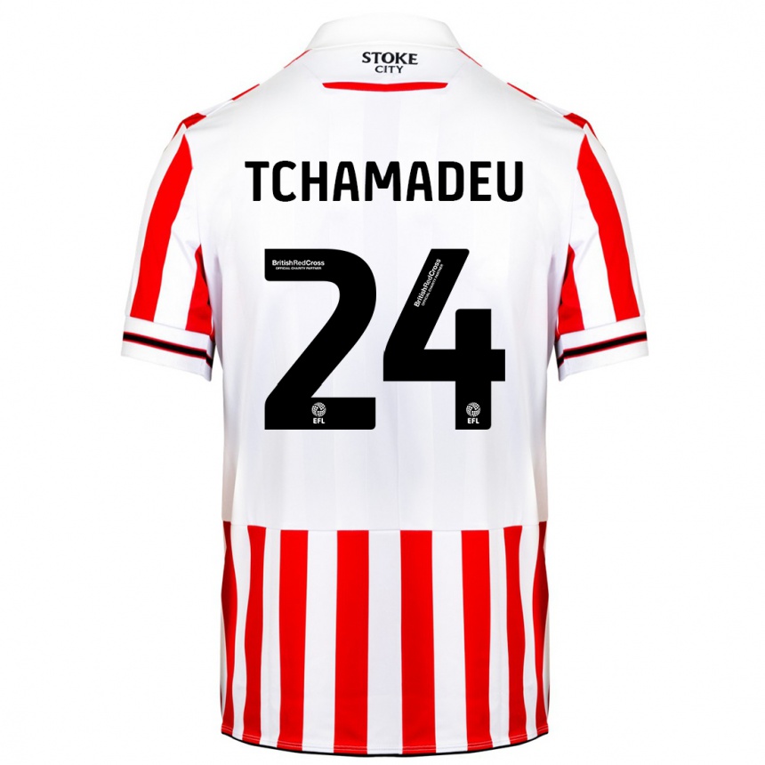 Kids Football Junior Tchamadeu #24 Red White Home Jersey 2023/24 T-Shirt