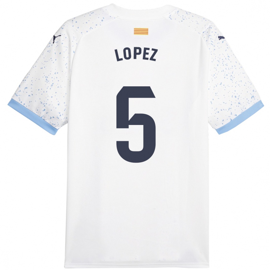 Kids Football David López #5 White Away Jersey 2023/24 T-Shirt