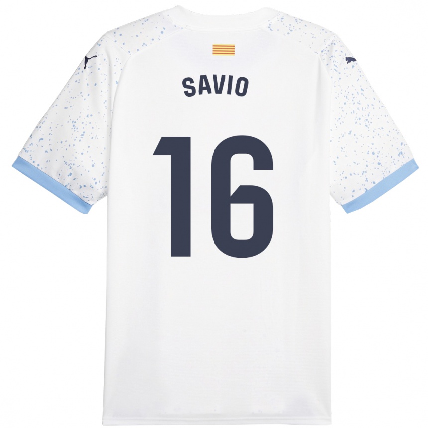 Kids Football Sávio #16 White Away Jersey 2023/24 T-Shirt