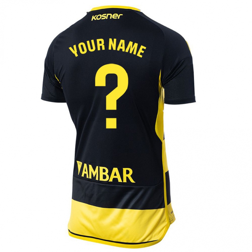 Kids Football Your Name #0 Black Yellow Away Jersey 2023/24 T-Shirt