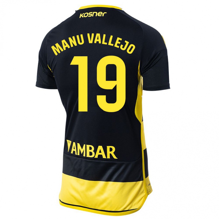 Kids Football Manu Vallejo #19 Black Yellow Away Jersey 2023/24 T-Shirt