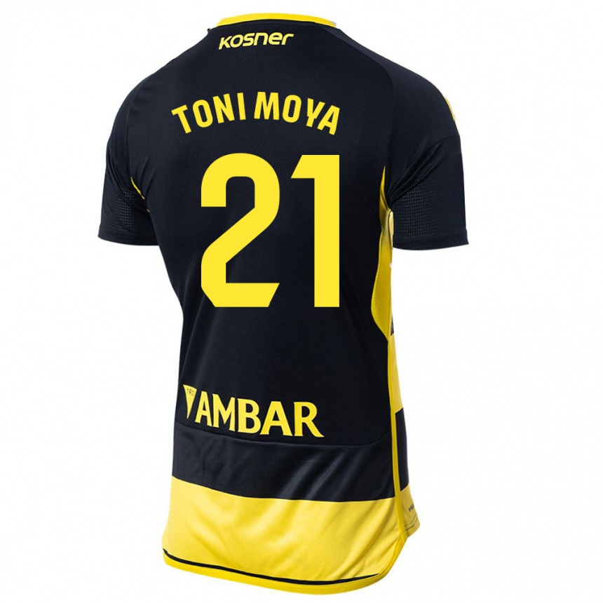 Kids Football Toni Moya #21 Black Yellow Away Jersey 2023/24 T-Shirt