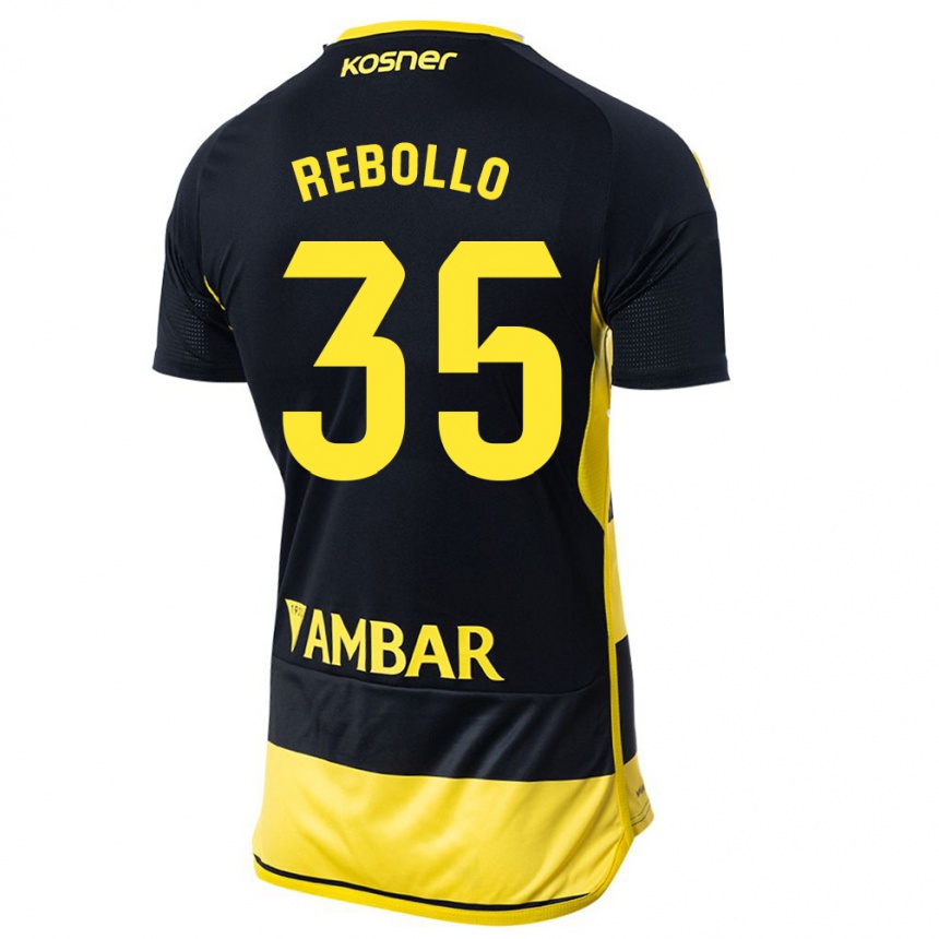 Kids Football Dani Rebollo #35 Black Yellow Away Jersey 2023/24 T-Shirt