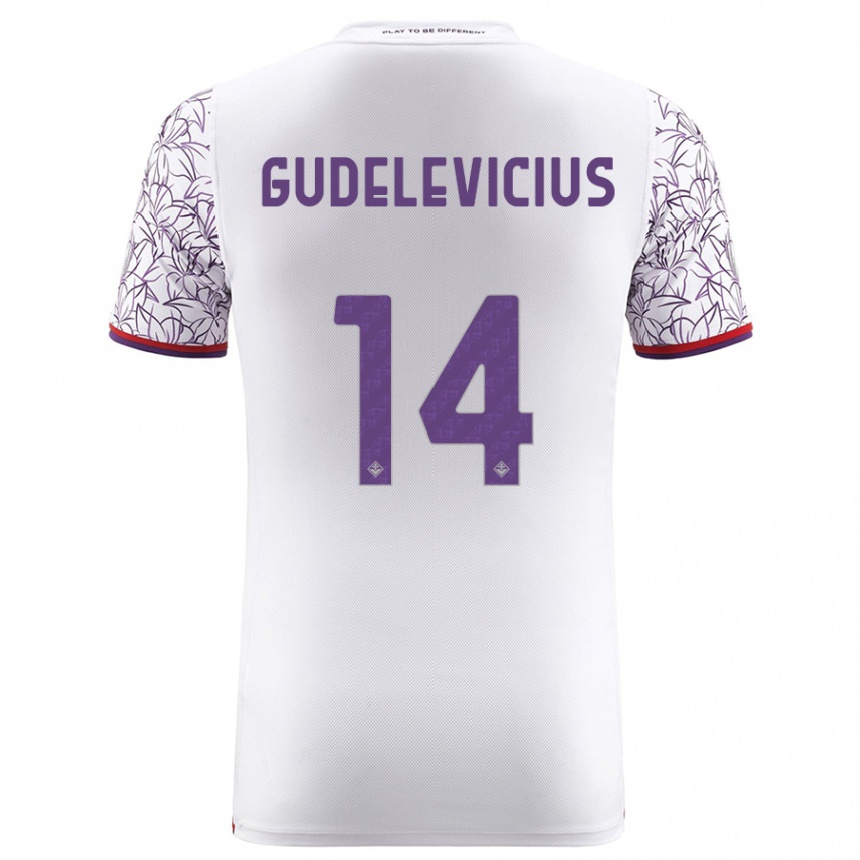 Kids Football Ernestas Gudelevicius #14 White Away Jersey 2023/24 T-Shirt