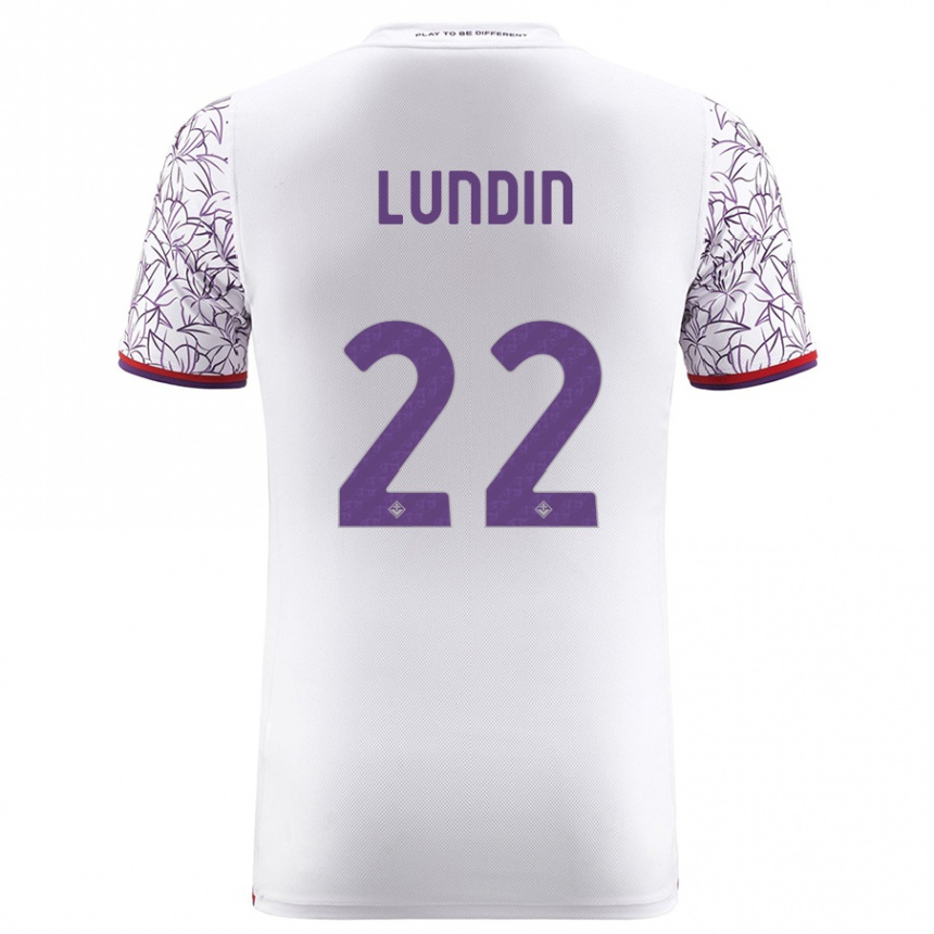 Kids Football Karin Lundin #22 White Away Jersey 2023/24 T-Shirt