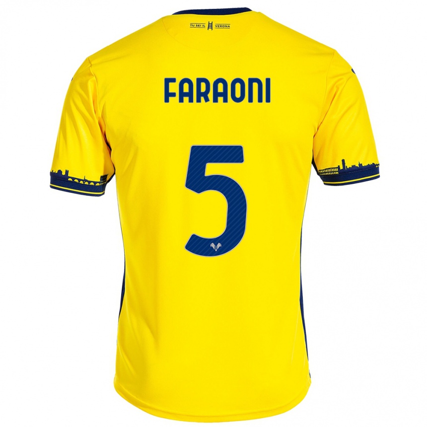 Kids Football Davide Faraoni #5 Yellow Away Jersey 2023/24 T-Shirt