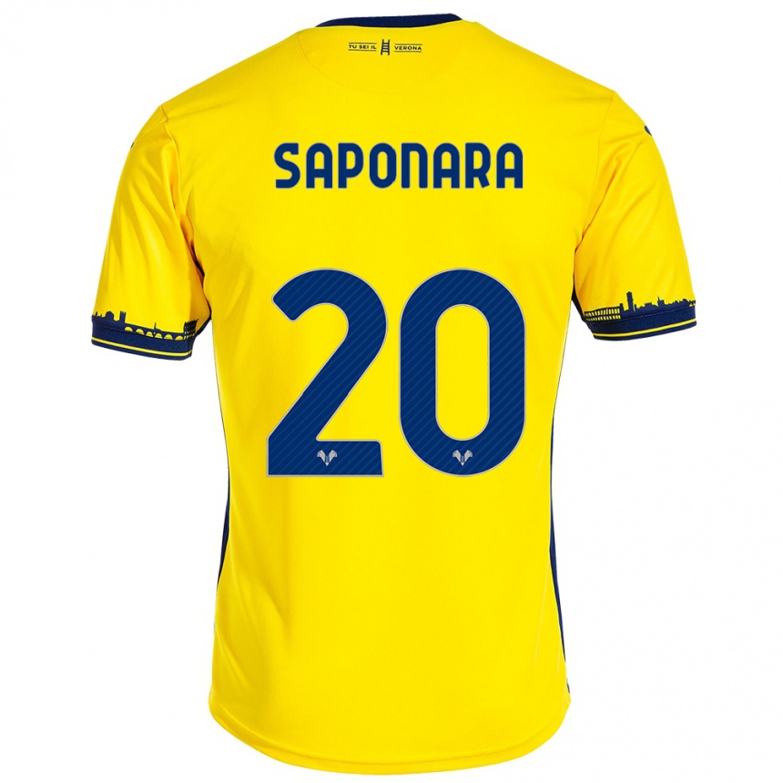 Kids Football Riccardo Saponara #20 Yellow Away Jersey 2023/24 T-Shirt