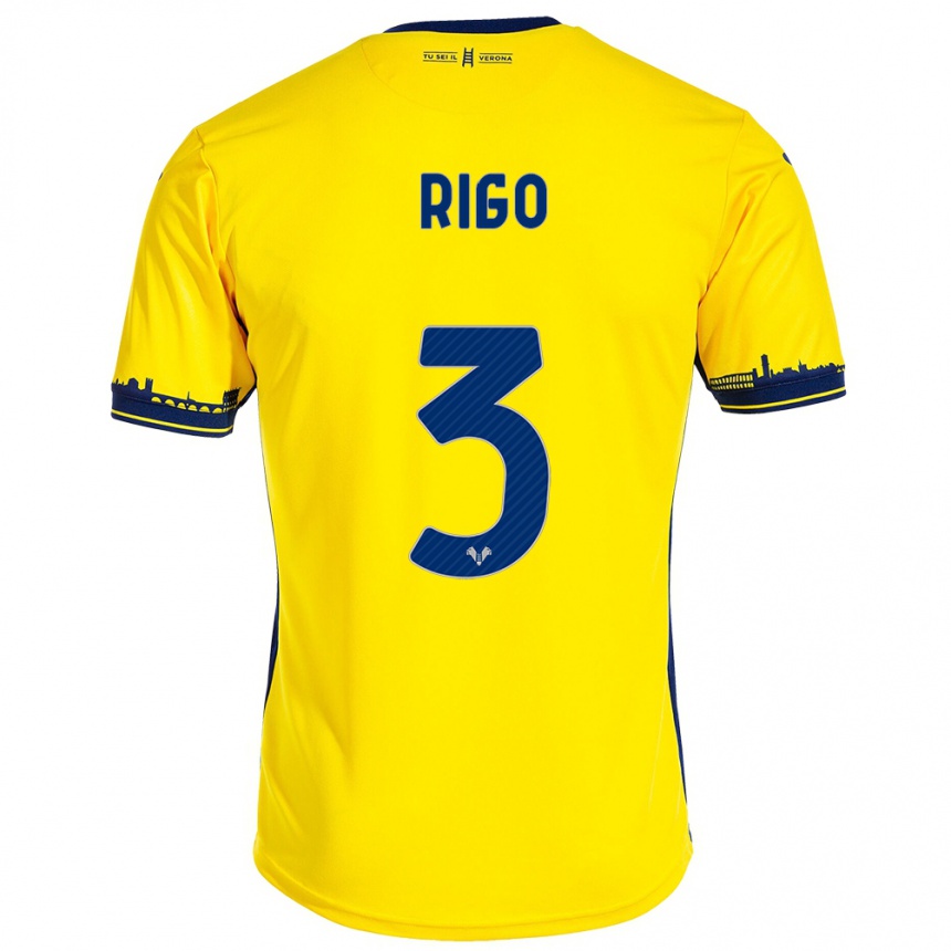 Kids Football Mattia Rigo #3 Yellow Away Jersey 2023/24 T-Shirt