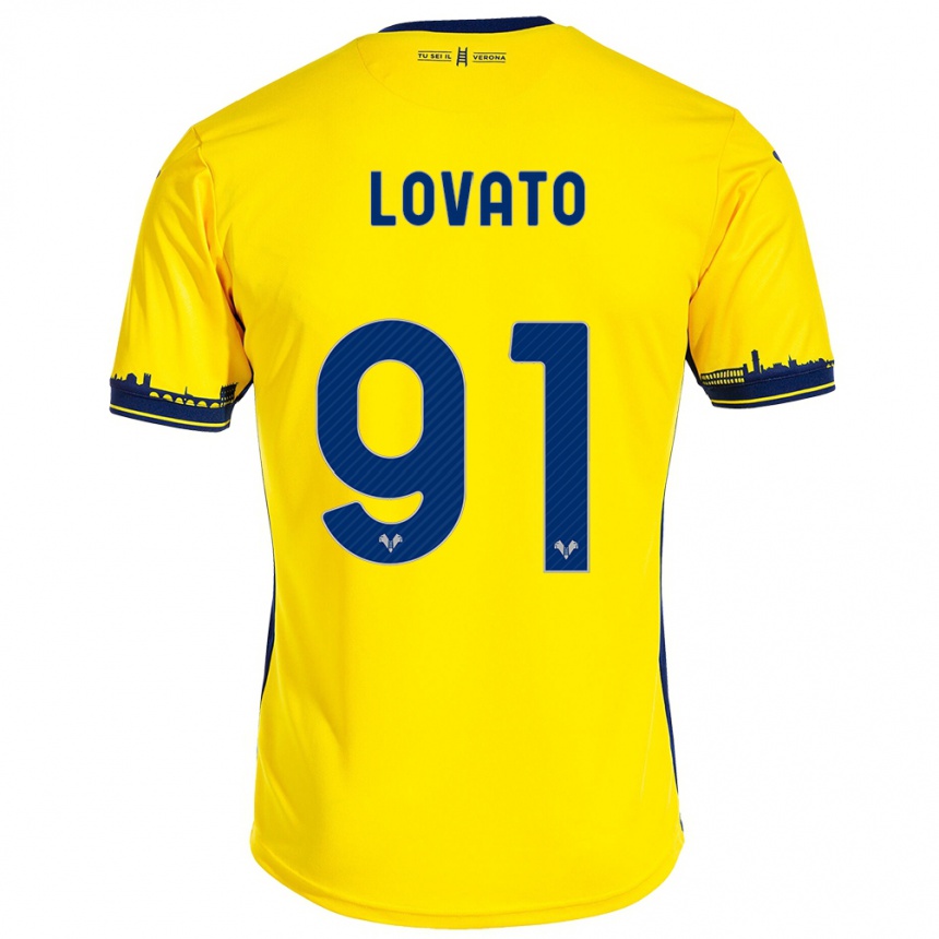 Kids Football Enrico Lovato #91 Yellow Away Jersey 2023/24 T-Shirt