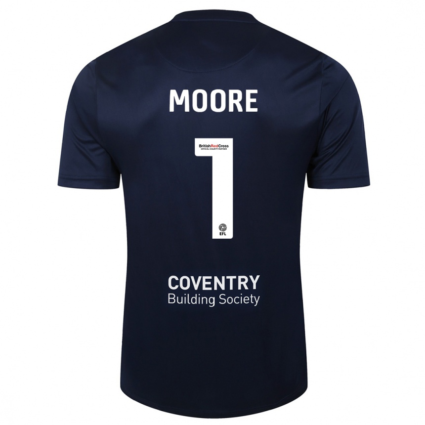 Kids Football Simon Moore #1 Red Navy Away Jersey 2023/24 T-Shirt