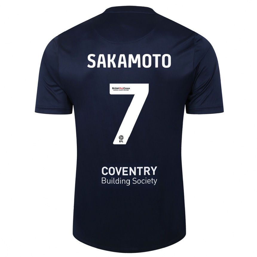 Kids Football Tatsuhiro Sakamoto #7 Red Navy Away Jersey 2023/24 T-Shirt