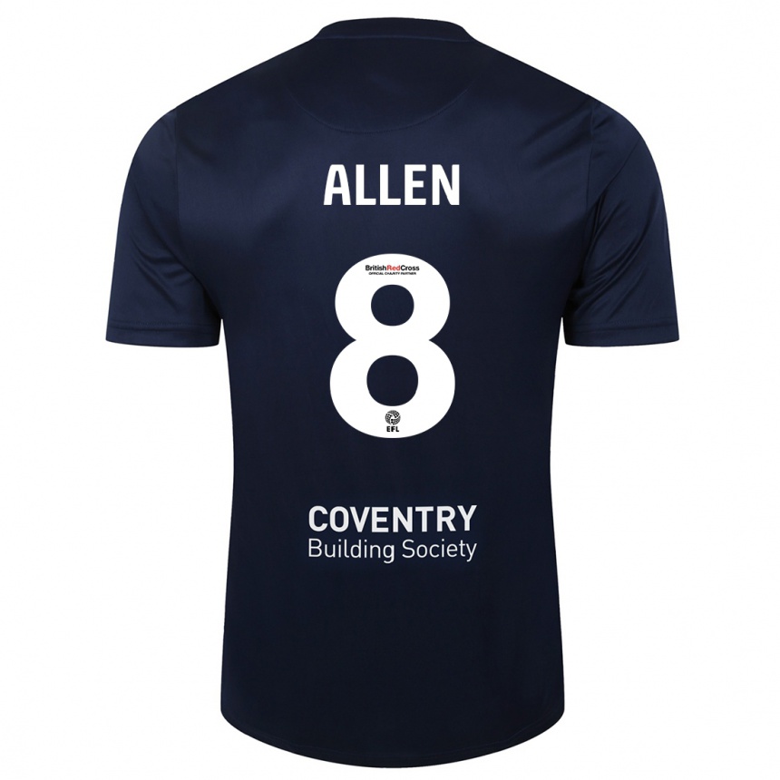 Kids Football Jamie Allen #8 Red Navy Away Jersey 2023/24 T-Shirt