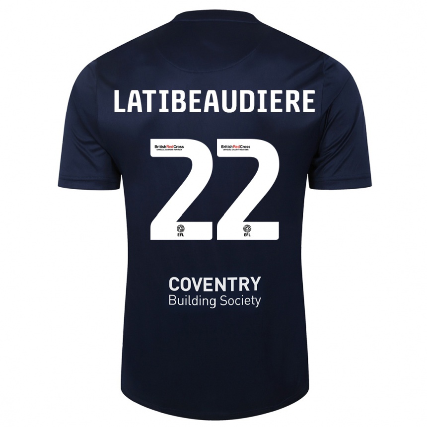 Kids Football Joel Latibeaudiere #22 Red Navy Away Jersey 2023/24 T-Shirt