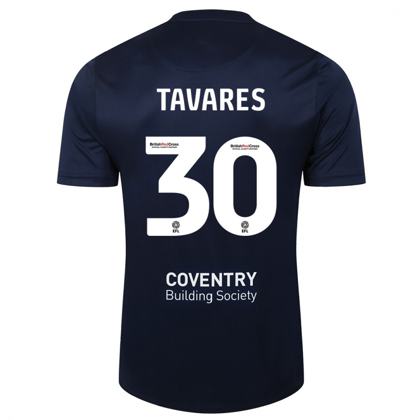 Kids Football Fábio Tavares #30 Red Navy Away Jersey 2023/24 T-Shirt