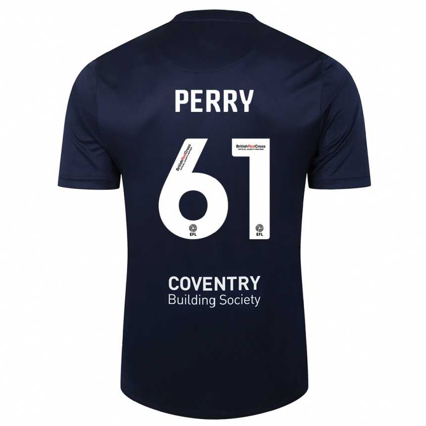 Kids Football Callum Perry #61 Red Navy Away Jersey 2023/24 T-Shirt