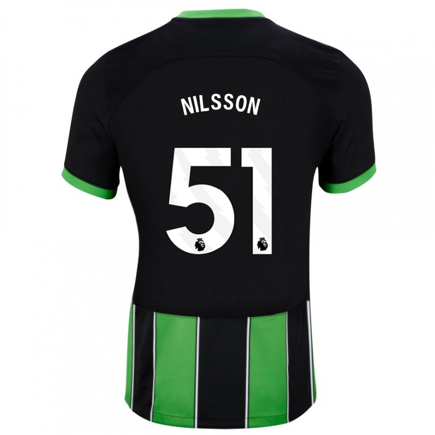 Kids Football Casper Nilsson #51 Black Green Away Jersey 2023/24 T-Shirt