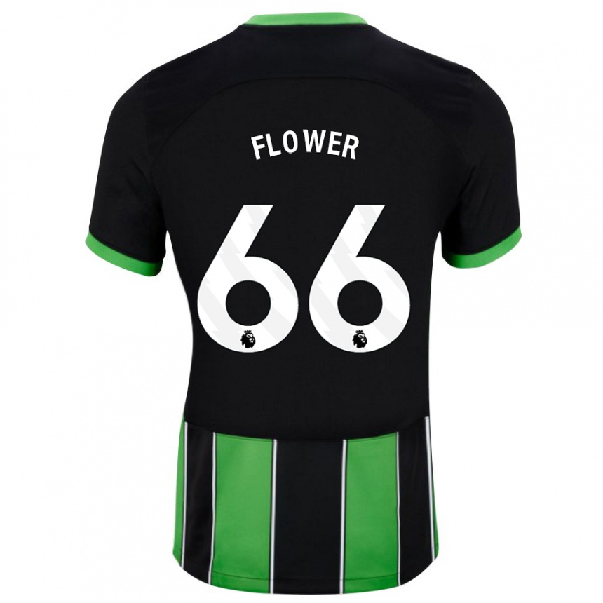 Kids Football Louis Flower #66 Black Green Away Jersey 2023/24 T-Shirt