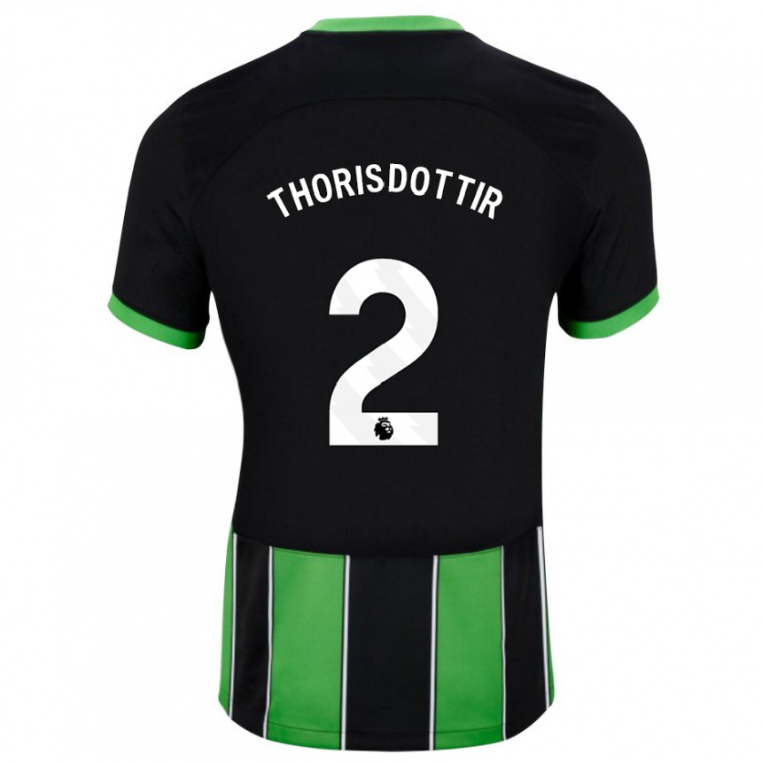 Kids Football Maria Thorisdottir #2 Black Green Away Jersey 2023/24 T-Shirt
