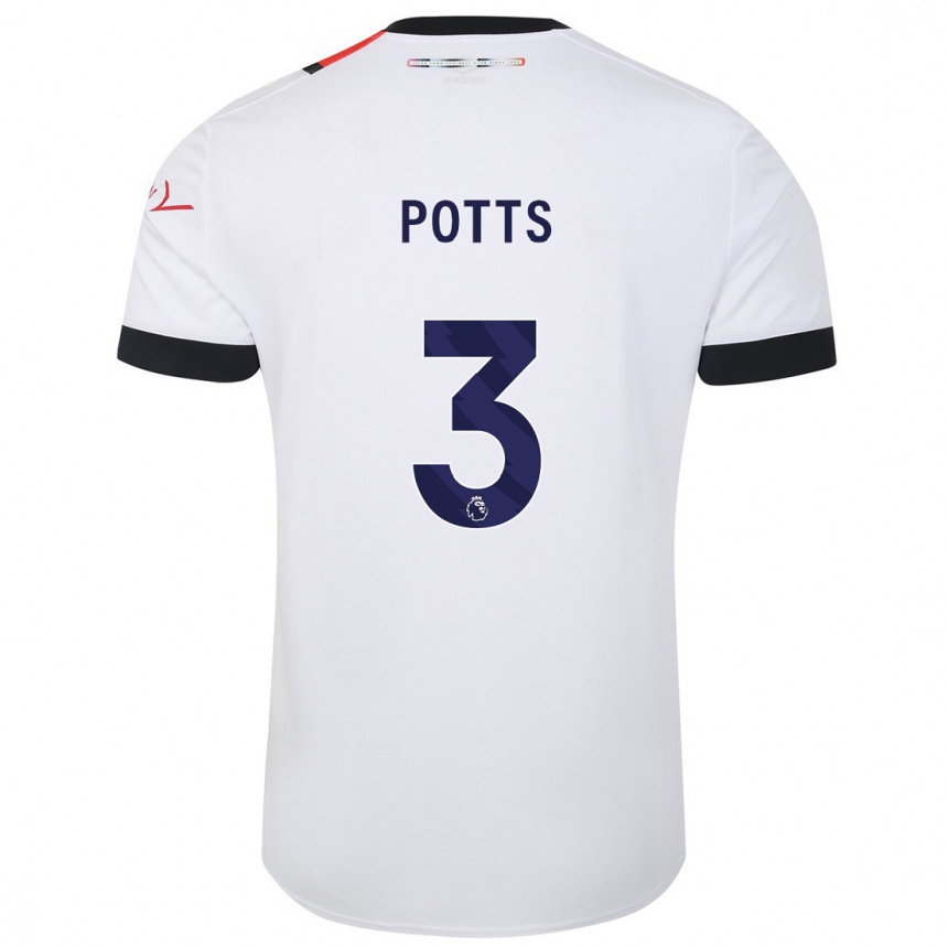 Kids Football Dan Potts #3 White Away Jersey 2023/24 T-Shirt