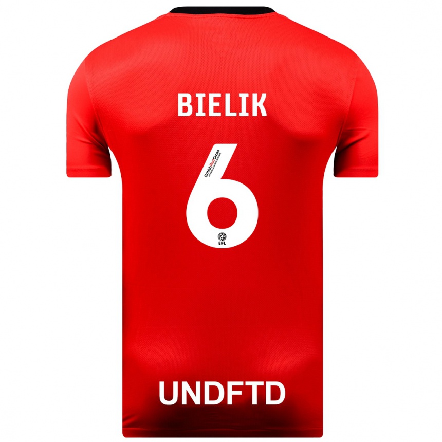 Kids Football Krystian Bielik #6 Red Away Jersey 2023/24 T-Shirt