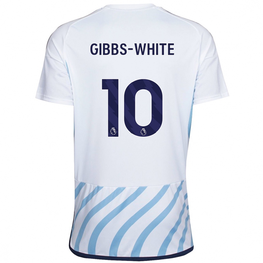 Kids Football Morgan Gibbs-White #10 White Blue Away Jersey 2023/24 T-Shirt