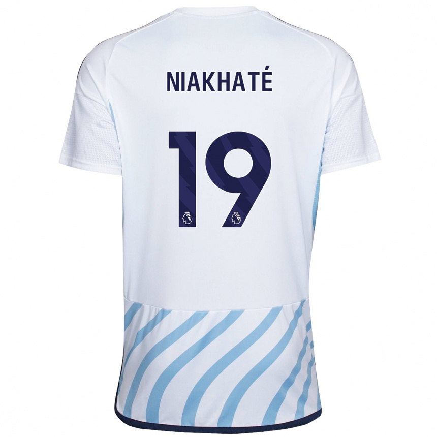 Kids Football Moussa Niakhaté #19 White Blue Away Jersey 2023/24 T-Shirt
