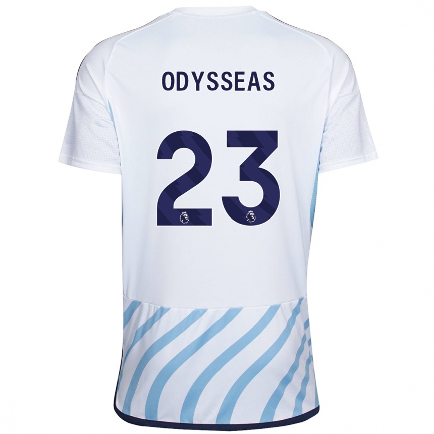 Kids Football Odysseas Vlachodimos #23 White Blue Away Jersey 2023/24 T-Shirt