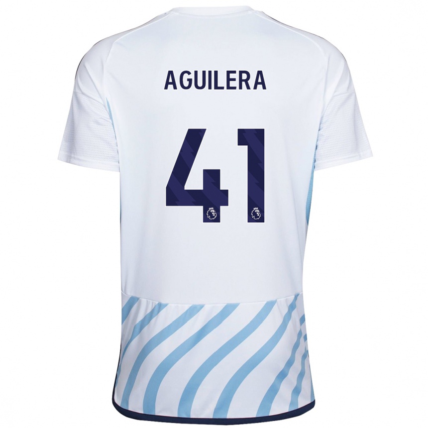 Kids Football Brandon Aguilera #41 White Blue Away Jersey 2023/24 T-Shirt