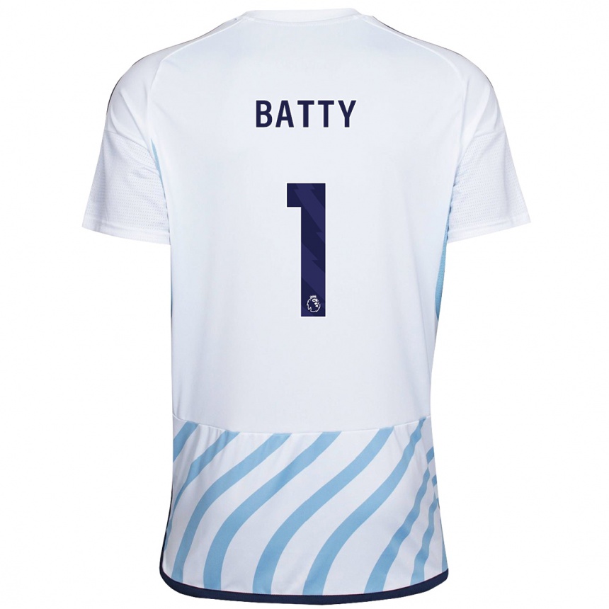 Kids Football Emily Batty #1 White Blue Away Jersey 2023/24 T-Shirt