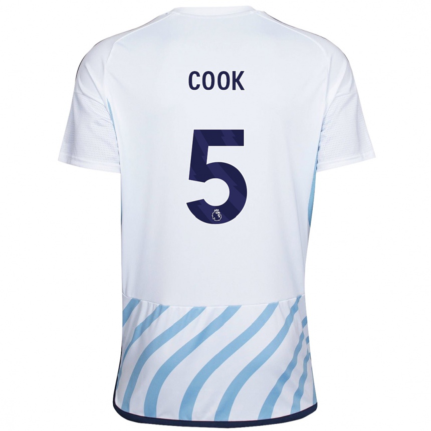 Kids Football Olivia Cook #5 White Blue Away Jersey 2023/24 T-Shirt