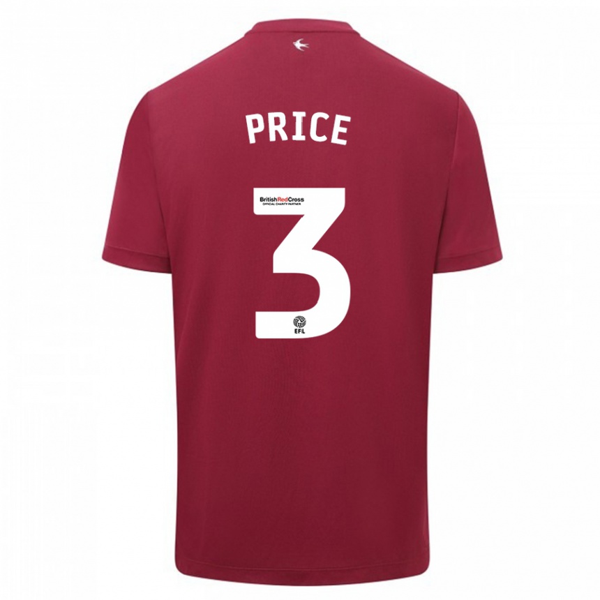 Kids Football Ffion Price #3 Red Away Jersey 2023/24 T-Shirt