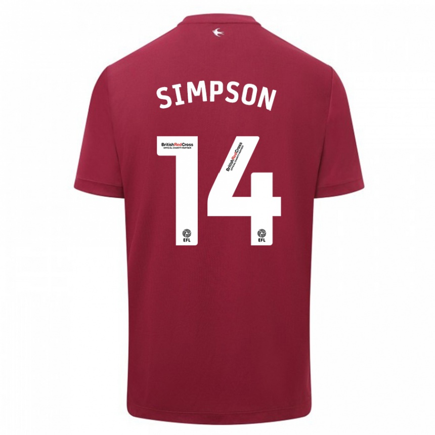 Kids Football Jasmine Simpson #14 Red Away Jersey 2023/24 T-Shirt