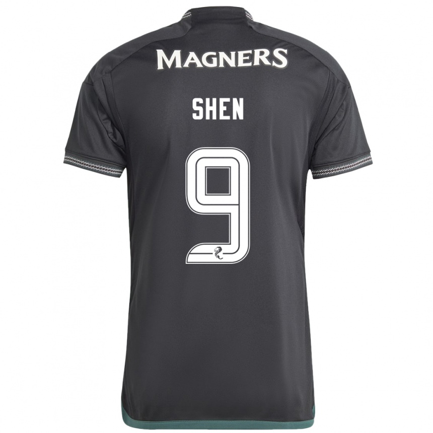 Kids Football Shen Mengyu #9 Black Away Jersey 2023/24 T-Shirt