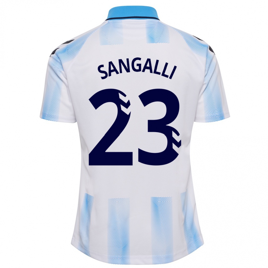 Men Football Luca Sangalli #23 White Blue Home Jersey 2023/24 T-Shirt