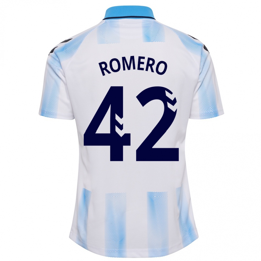 Men Football Andrea Romero #42 White Blue Home Jersey 2023/24 T-Shirt