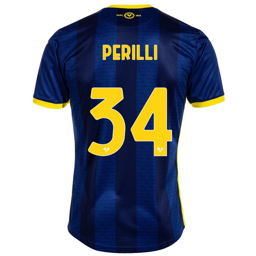 Men Football Simone Perilli #34 Navy Home Jersey 2023/24 T-Shirt